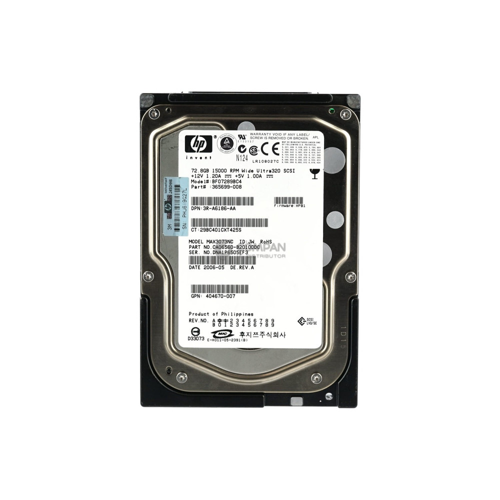 365699-008 HP 72.8GB 15K U320 SCSI 3.5 LFF 404670-007, BF07289BC4, MAX3073NC